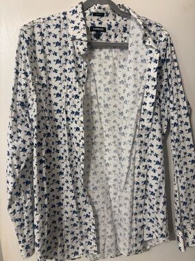 Express White Shirt with Blue Floral Print